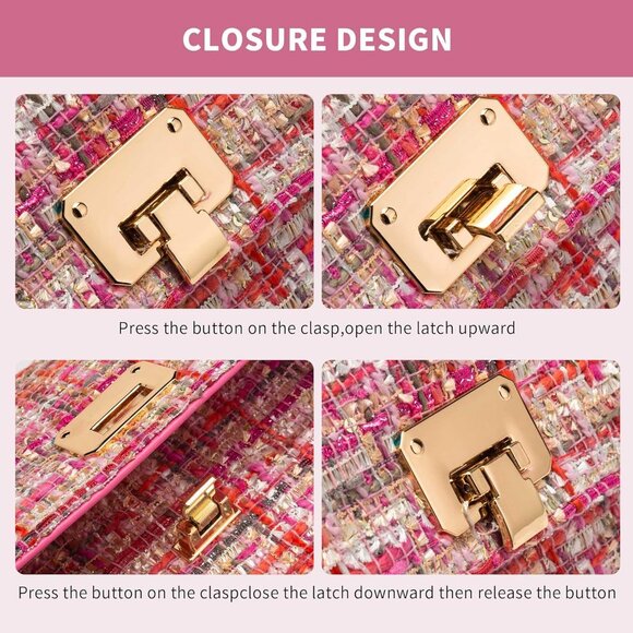 Elegant Quilted Tweed Shoulder Bag with Adjustable Chain Strap for Women - Picture 4 of 6